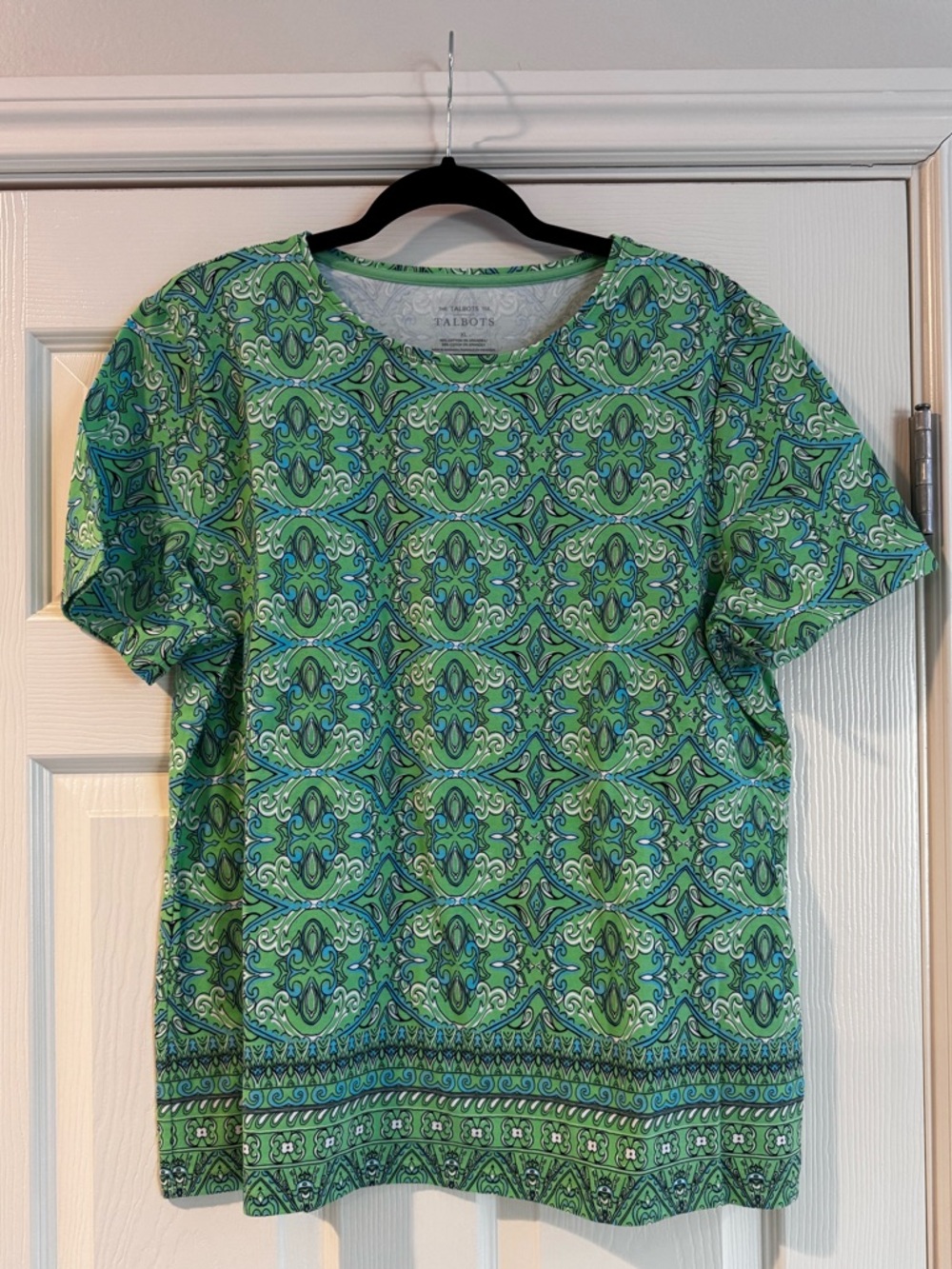 Talbots Green Patterned Short Sleeve Stertchy Top Women’s XL